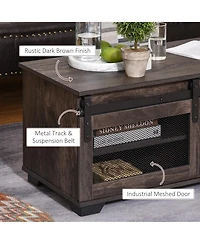 Homcom Farmhouse Table with Sliding Mesh Barn Door and Storage Cabinet