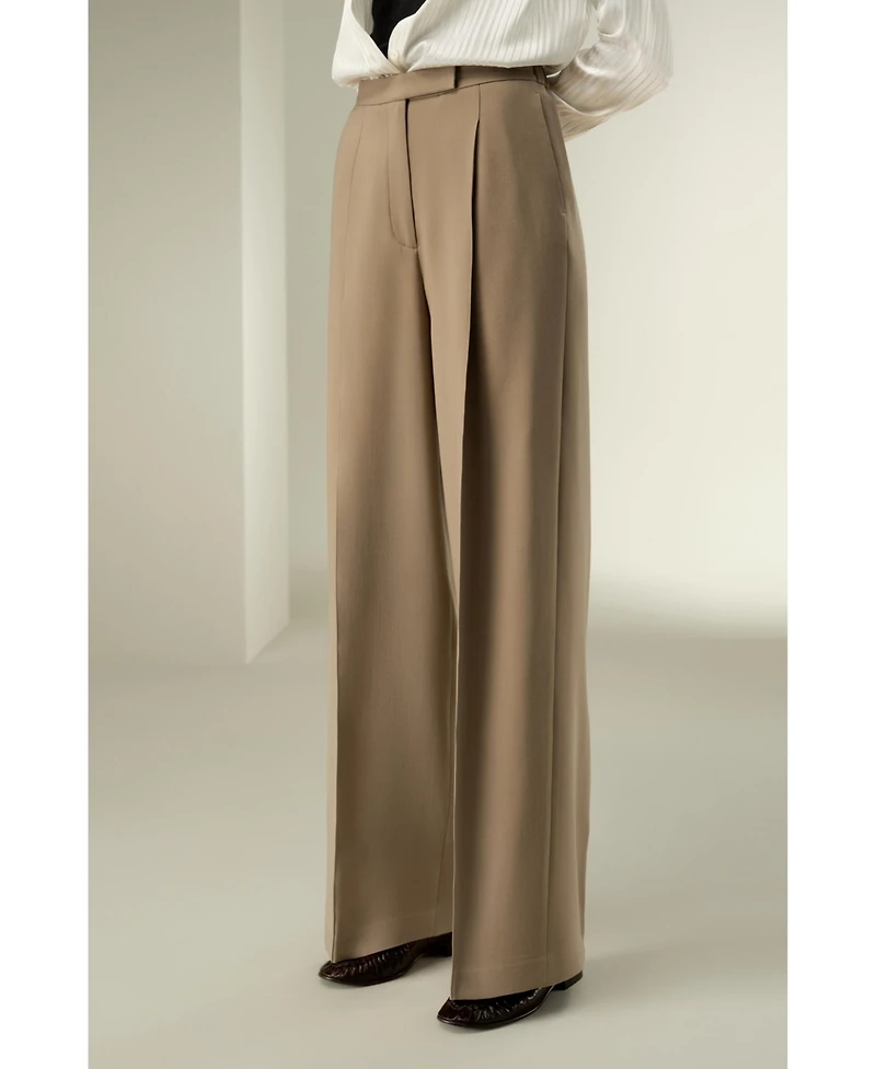 Lilysilk Women's Silk-Wool Pleated Wide-Leg Trousers