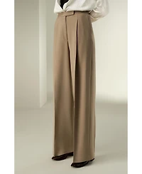 Lilysilk Women's Silk-Wool Pleated Wide-Leg Trousers
