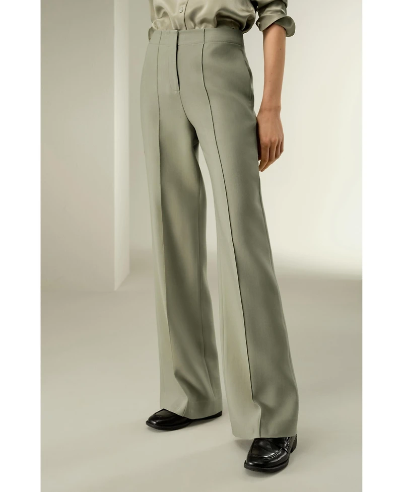 Lilysilk Women's Silk-Wool Twill Flare Pants