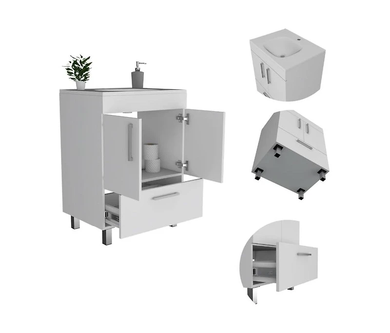 Tuhome Velloc 24"" Bathroom Vanity White White Mdf