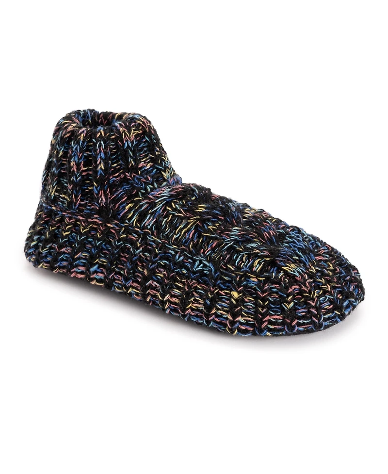 Muk Luks Women's Icelandic Space Dye Marl Cabled Cuff Booties, Pearl, L/Xl