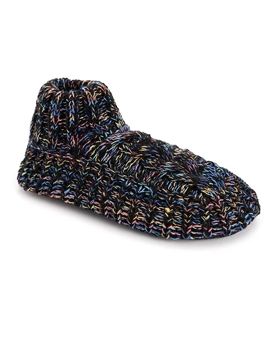 Muk Luks Women's Icelandic Space Dye Marl Cabled Cuff Booties, Pearl, L/Xl