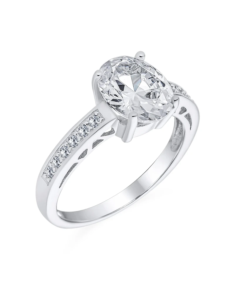 Bling Jewelry Classic 3CT Cz Oval Solitaire Promise Ring Cubic Zirconia Pave Filigree Band Sterling Silver