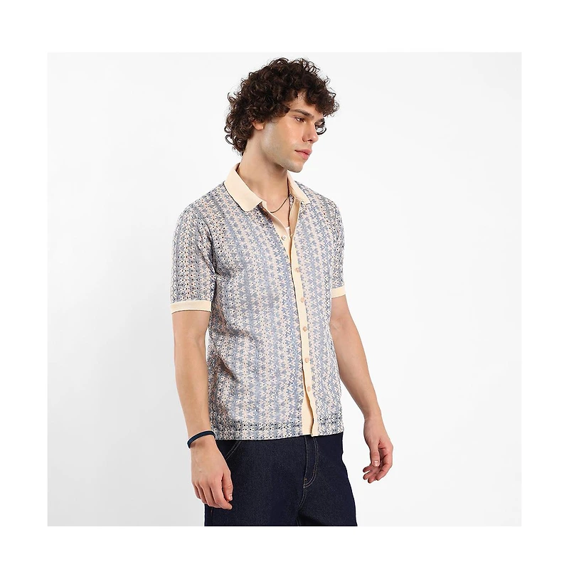 Campus Sutra Men's Ditsy Floral Knit Shirt