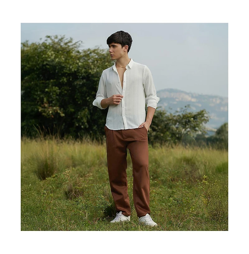 Campus Sutra Men's Ridge-Striped Shirt