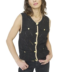 Central Park West Women's Brooke Pointelle Cable Vest