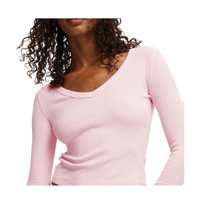 Cotton On Women's Goldie Rib V Neck Long Sleeve