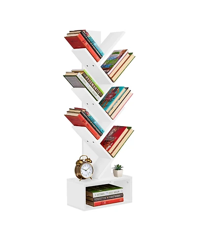 Sorbus 7-Tier Zigzag Tree Bookcase with Open Drawer for Books, Decor, and Accessories - Space-Saving Organizer Unit for Living Room, Bedroom, Office