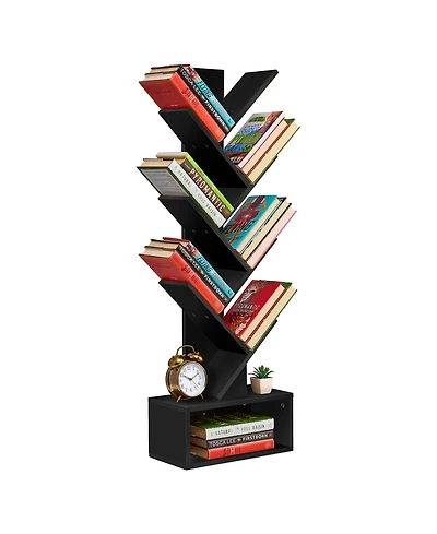 Sorbus 7-Tier Zigzag Tree Bookcase with Open Drawer for Books, Decor, and Accessories - Space-Saving Organizer Unit Living Room, Bedroom, Office
