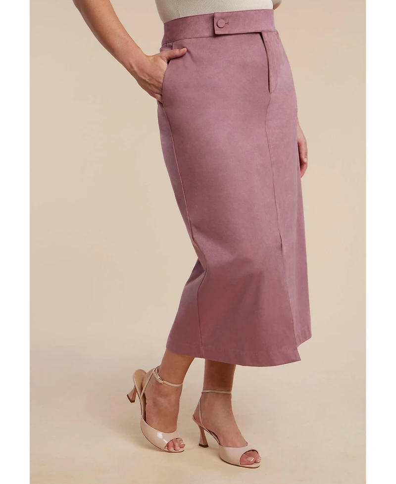 Eloquii Women's Faux Suede Midi Column Skirt