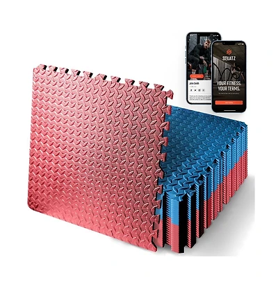 Thick Puzzle Exercise Mat 25 Pcs Eva Foam Interlocking Tiles Durable Non-Skid Flooring for Gym Workouts Red Blue
