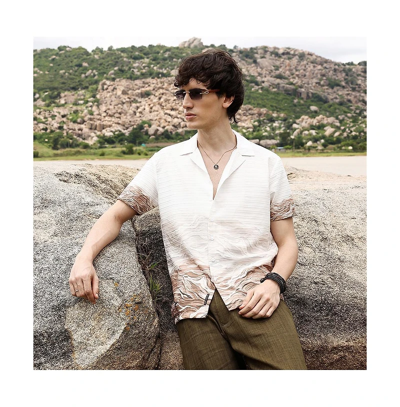 Campus Sutra Men's Ivory White & Tan Brown Desert Ombre Shirt