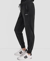 Dkny Women's Platinum Velour Rhinestone Logo Slim Fit Joggers