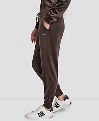 Dkny Women's Platinum Velour Rhinestone Logo Slim Fit Joggers