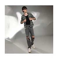 Campus Sutra Men's Pine Green Woven Plaid Shirt