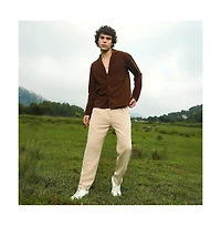 Campus Sutra Men's Chocolate Brown Ribbed Oversized Shirt