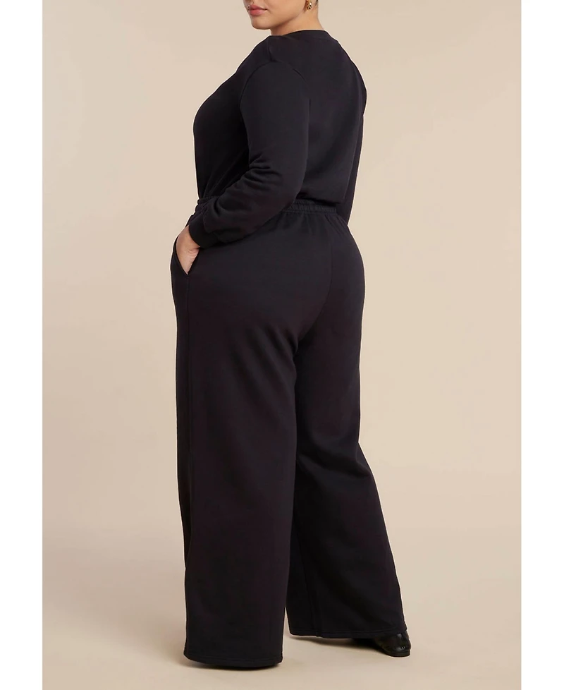 Eloquii Women's Elements Plus Button Up Long Sleeve Jumpsuit