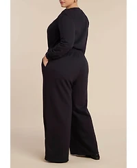 Eloquii Women's Elements Plus Button Up Long Sleeve Jumpsuit
