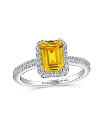 Bling Jewelry Art Deco Style 3CT Halo Cz Emerald Cut Promise Ring Rose Gold Plated Sterling Silver