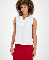 Kasper Women's Ruffle-Trim Split Neck Sleeveless Top, Regular & Petite