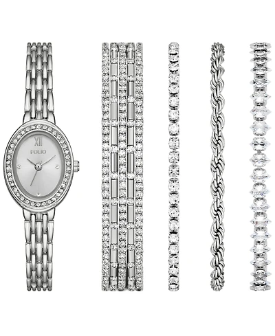 Folio Women's Quartz Three-Hand Silver Alloy Watch Set, 23mm