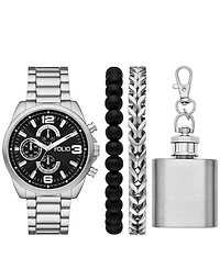 Folio Men's Quartz Three-Hand Silver Alloy Watch Set, 45mm