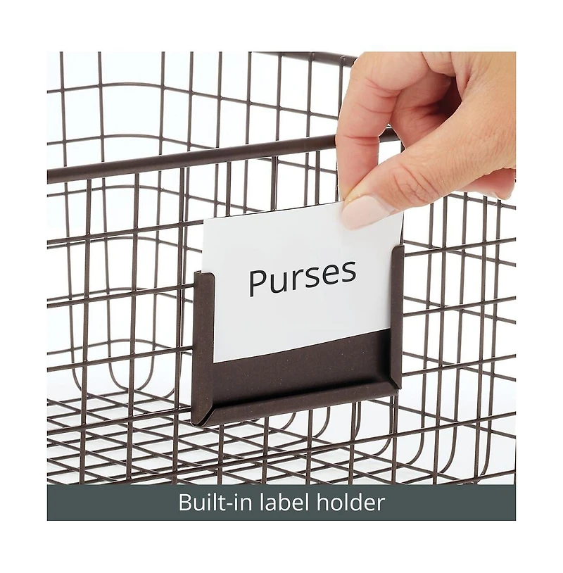 mDesign Bedroom Closet Storage Organizer Basket with Label Slot, 2 Pack, Bronze