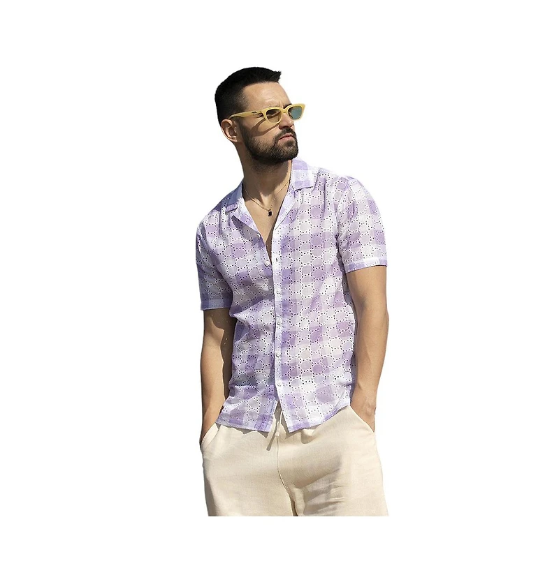 Campus Sutra Men's Lavender & Chalk White Buffalo Check Shirt