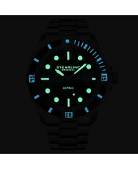 Stuhrling Men s Astral Diver 44mm Swiss Automatic Watch, Teal Dial, Stainless Steel Bracelet, Rotating Bezel, 200M Water Resistant