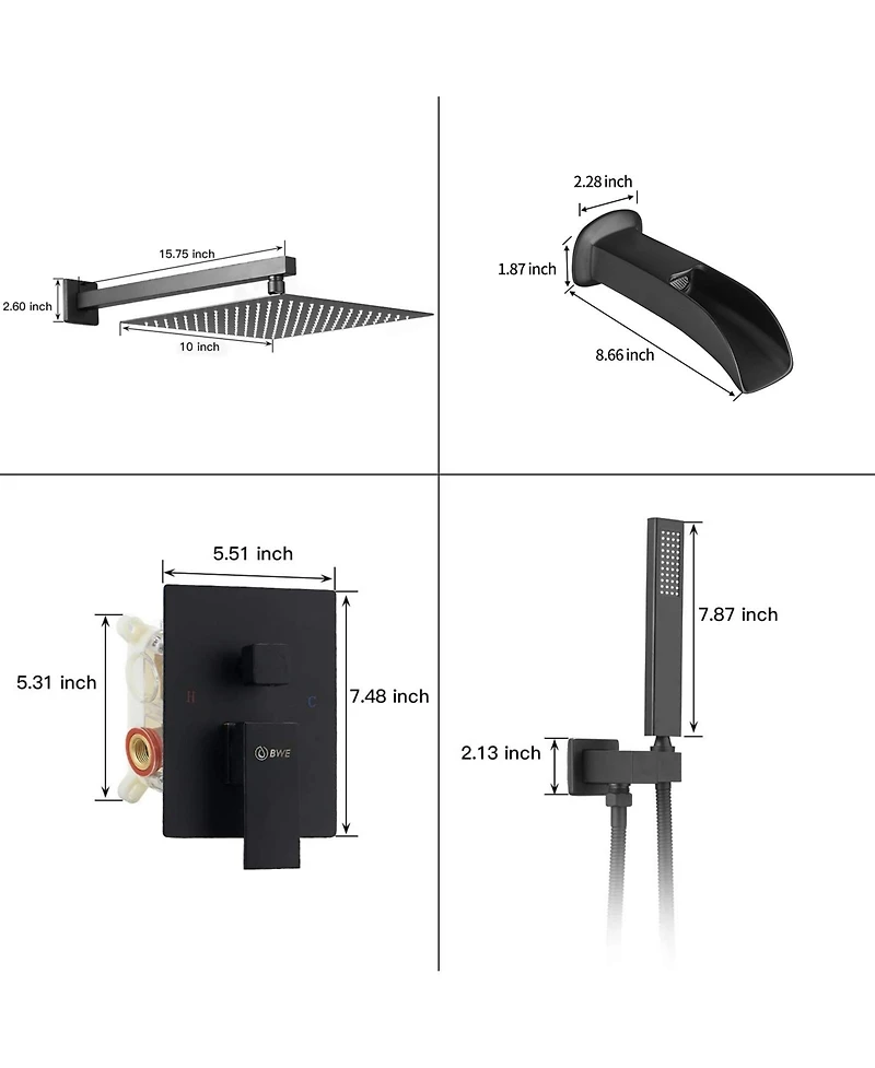 3-Spray Patterns With 2.5 Gpm 10 in. Showerhead Wall Mounted Dual Shower Heads Valve Matte Black
