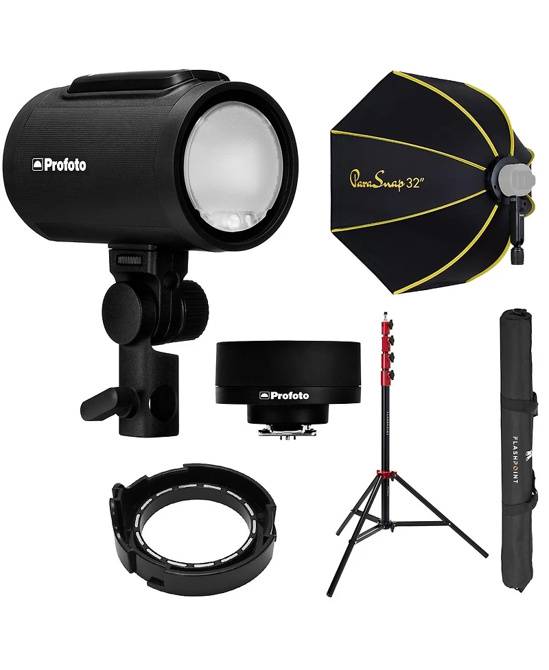 Profoto A2 Off Camera Flash Head and Connect Wireless Transmitter Kit for Canon Cameras with Fp light stand 9.5' air cushnd, Glow parasnap octagonal s