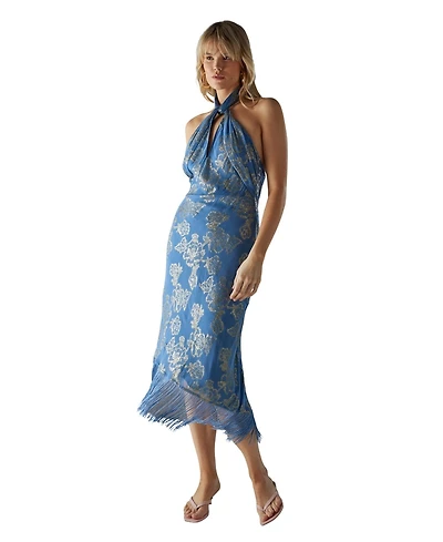 Warehouse Women's Metallic Chiffon Wrap Front Midi Dress