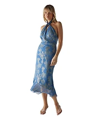 Warehouse Women's Metallic Chiffon Wrap Front Midi Dress