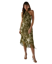 Warehouse Women's Metallic Chiffon Wrap Front Midi Dress