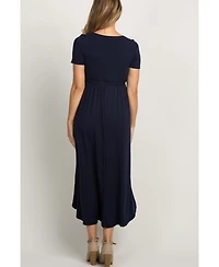 PinkBlush Navy Blue Solid Hi-Low Maternity Wrap Dress