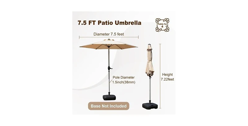Flynama 7.5 Ft Beige Patio Umbrella with Tilt and Crank