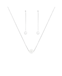 Sterling Silver 18k Gold Plated Abby Single Cultured Pearl Necklace & Dangled Drop Earrings Set