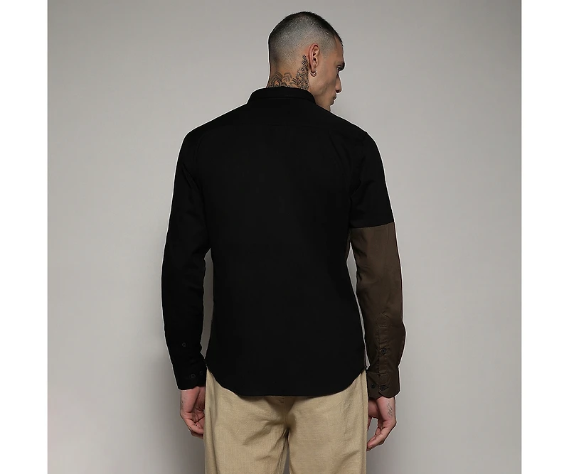 Campus Sutra Men's Black & Olive Green Contrast Panel Shirt