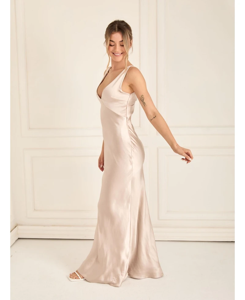 Six Stories Women's Twist Back Satin Bridesmaid Dress