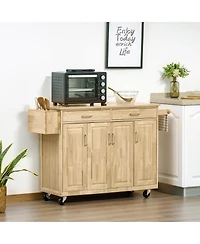 Halifax North America Natural Kitchen Island: 54" Wide Cart with Drawers and Tool Caddy