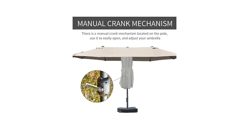 Flynama 15 Ft Double Sided Rectangular Patio Umbrella with Base and Crank