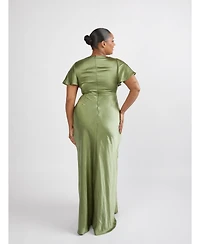 Six Stories Women's Flutter Sleeve Satin Bridesmaid Dress