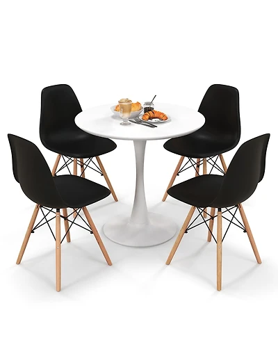 Gymax 5 Pcs Dining Set Modern Round Dining Table 4 Chairs for Small Space Kitchen