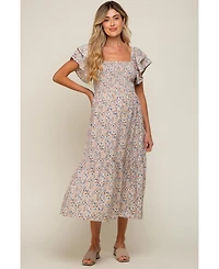 Cream Floral Flutter Maternity Midi Dress