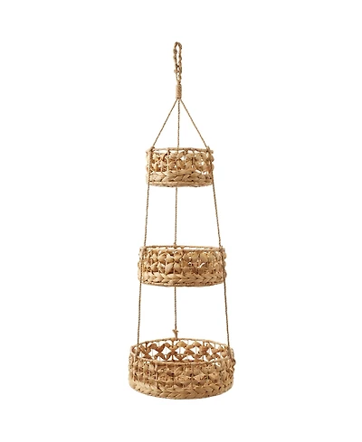 Casafield 3-Tier Hanging Fruit Basket Set, Natural Water Hyacinth Storage Baskets for Produce, Herbs, Plants, Boho Kitchen Pantry Storage Organizer