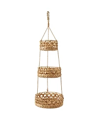 Casafield 3-Tier Hanging Fruit Basket Set, Natural Water Hyacinth Storage Baskets for Produce, Herbs, Plants, Boho Kitchen Pantry Storage Organizer