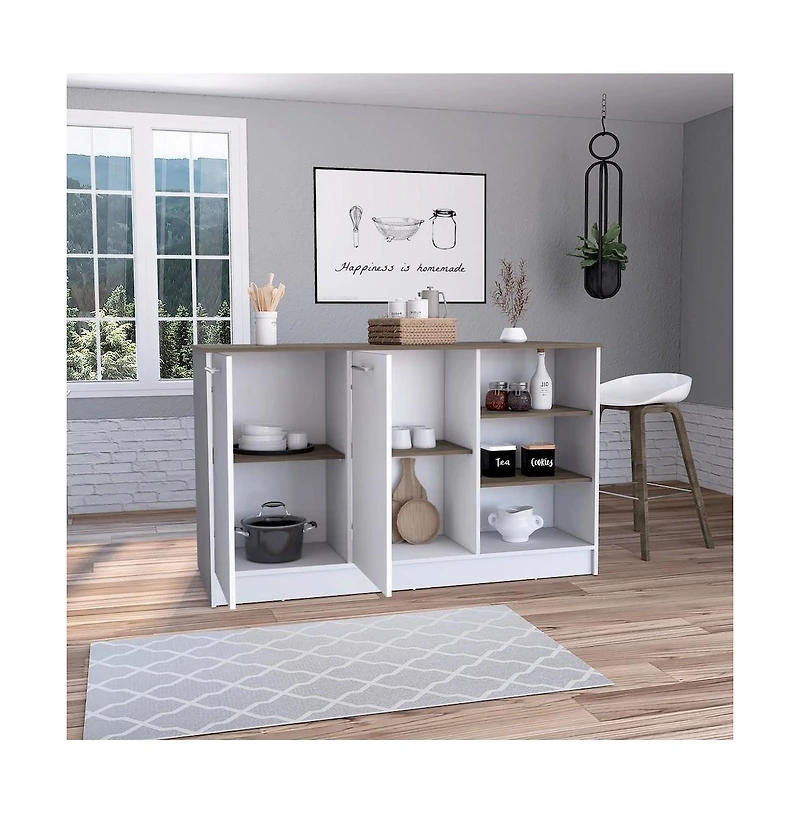 Tuhome Ginger Kitchen Island White / Dark Brown Mdf