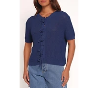 Petal and Pup Women's Gemma Short Sleeve Bow Cardigan - Navy