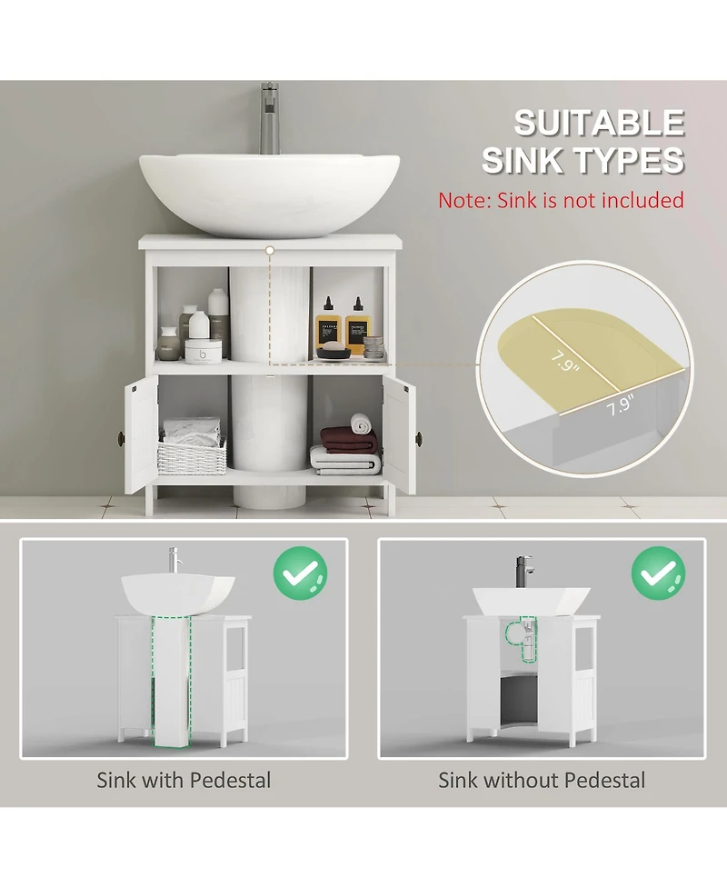 kleankin Bathroom Pedestal Under Sink Cabinet with Storage Shelves, Door,